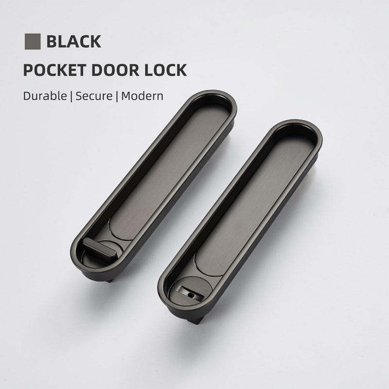 Pocket Door Lock and Pull Recessed Sliding Door Handle 6 Inch Invisible Door Lock Hidden Edge Pull No Key for Doors for Bedroom Kitchen (Black, for 1.38"-1.77" Door)