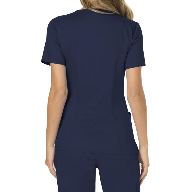 Cherokee Scrubs for Women Mock Wrap Top with 3 Pocket, Back Princess Seams WW610 Medium Navy