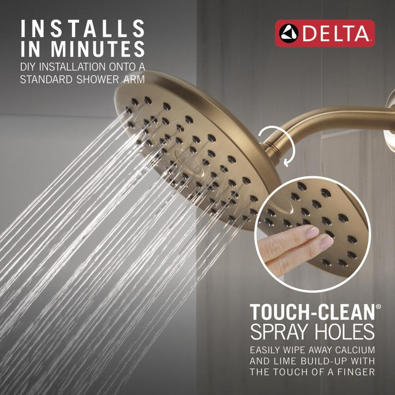 Delta PivotPro Brushed Gold Rain Showerhead, Single Setting 7 Inch Round Shower Head, Showerheads, 1.75 GPM Flow Rate, Champagne Bronze 75104CZ Metallic Spray Face