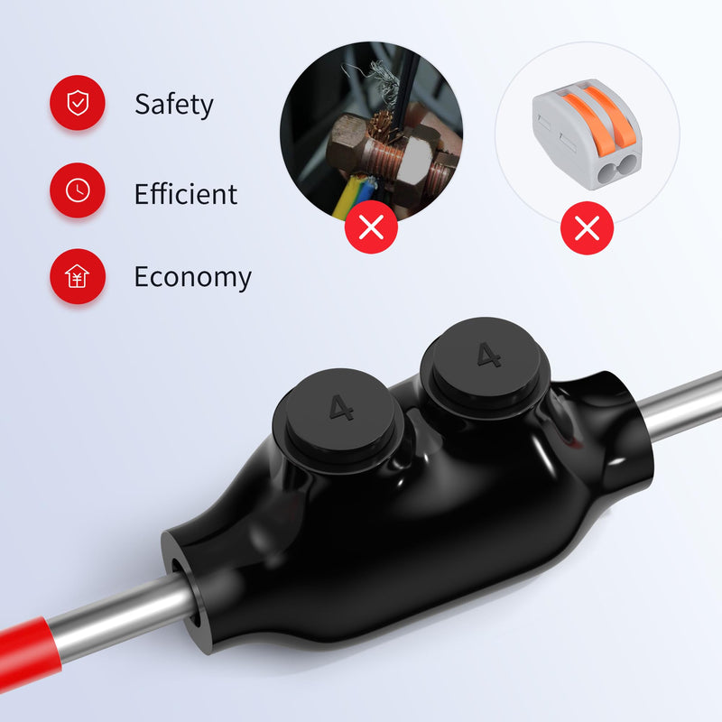 6 Pack Insulated Inline Splice Connector 4-14 AWG Aluminum to Copper Wire Connectors 5/32" Slotted Allen Hex Black Electrical Cable Connectors