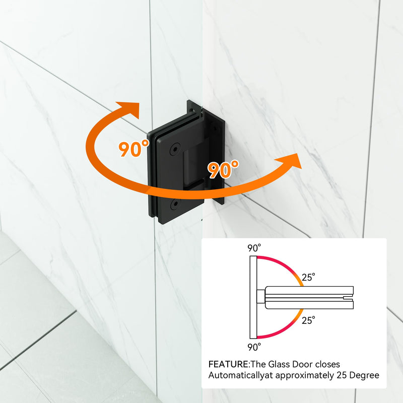 Matte Black 90 Degree Glass Shower Door Hinges, Heavy Duty Stainless Steel, 1/4" to 1/2" Thick Glass, 50-55 lbs Capacity, 90 Opening, Easy Installation 1Piece Matte Black
