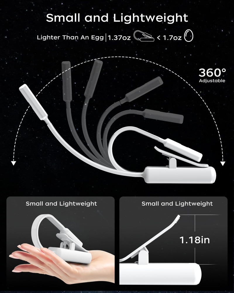 Book Light,Reading Lights for Books in Bed,AAA Battery Clip-On Led Reading Light with 3 Colors & Stepless Dimming,Portable and Ultra-Lightweight with Long Runtime(White) AAA-WH