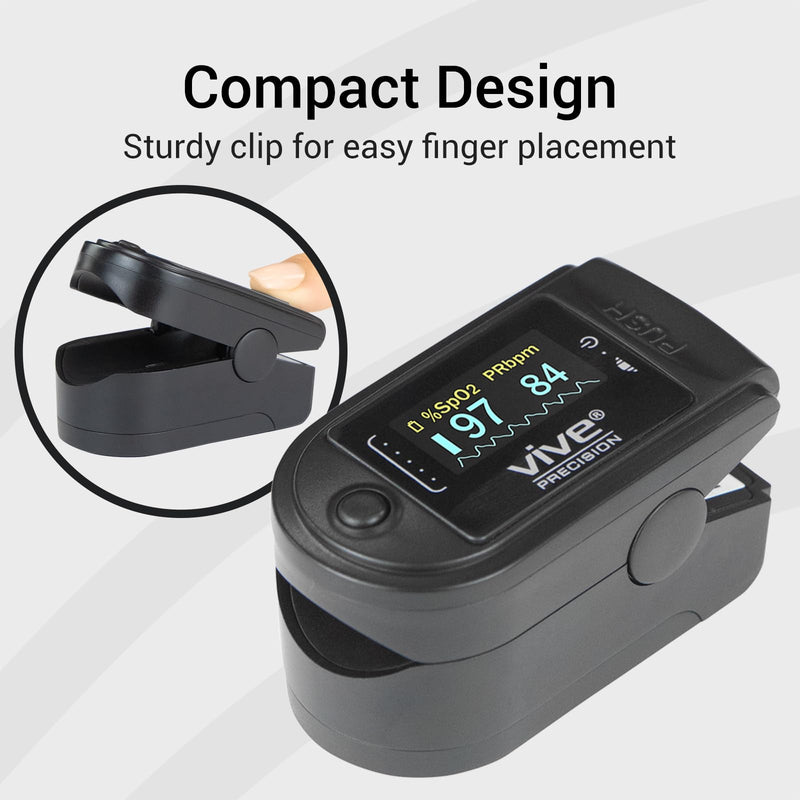 Vive Precision Pulse Oximeter - Oxygen Monitor Fingertip, Heart Rate Medical Grade Sensor LED Display - Accurate Finger Meter for Saturation SpO2, Lanyard & Batteries Included