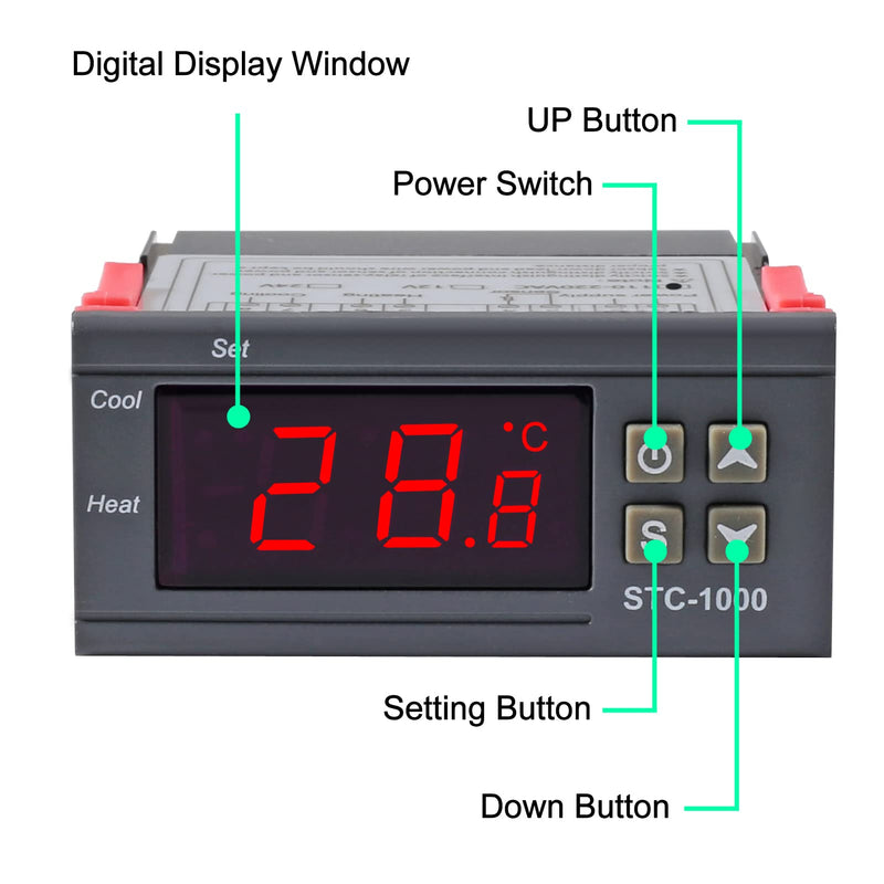 2 Pack STC-1000 AC 10A 110V-220V All-Purpose Digital LED Temperature Controller Heating Cooling Thermostat 2 Relays Output with NTC Sensor Probe