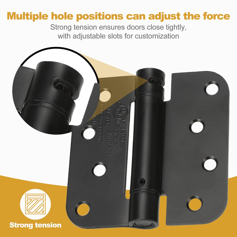 2 Pack | Self Closing Door Hinges 3.5”×3.5”, HBL' Automatic Door Closer Hinges with 5/8" Radius Corners, Adjustable Spring Door Hinge for Home, Garage & Basement Doors. ‎3.5" x 3.5" Black 2