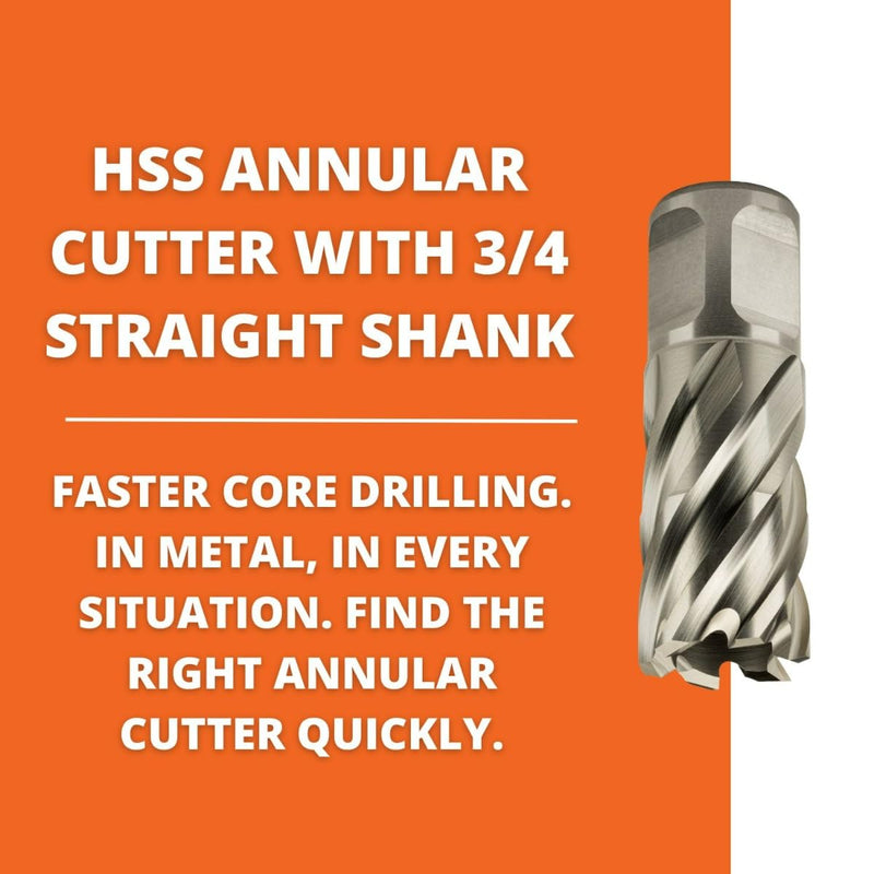 Slugger by Fein HSS Annular Cutter with Pilot Pin, 11/16" Dia, 1" Depth | 3/4" Straight Shank, Enhanced Cutting Geometry for Precision Drilling, High-Durability Steel, 63134175041