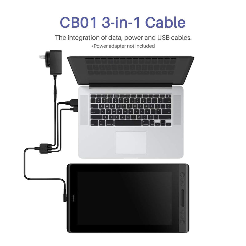 3-in-1 Cable Suitable for Huion KAMVAS Pro 12/13/16 Graphics Drawing Monitor
