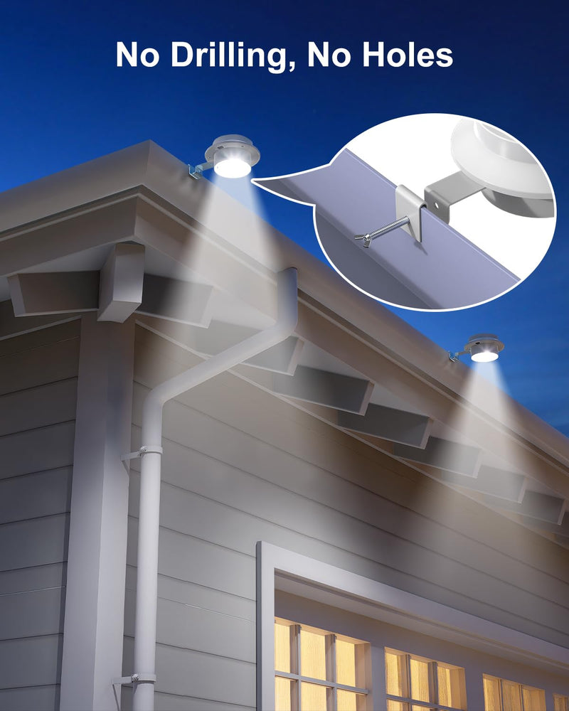 8 Pack White Solar Powered Gutter Lights Outdoor Decorative Waterproof Led Fence Lamp for Lighting Railing, Outside Wall, Deck, Garden, Path, Backyard, Sidewalk, Yard, Patio, No Drilling Installation 8 Pack