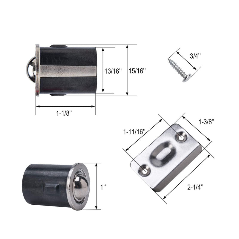 2 Pack Closet Door Ball Catch Cabinet Stainless Steel Adjustable with Strike Plate Drive-in Spring Ball Latches Brushed Stain Finish Ball Catch Hardware Rust Proof for Door Kitchen 2 Pack Satin Nickel