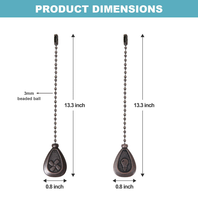SmoTecQ Ceiling Fan Pull Chain Extenders 2 Pack, Decorative Waterdrop Look (Retro) Retro