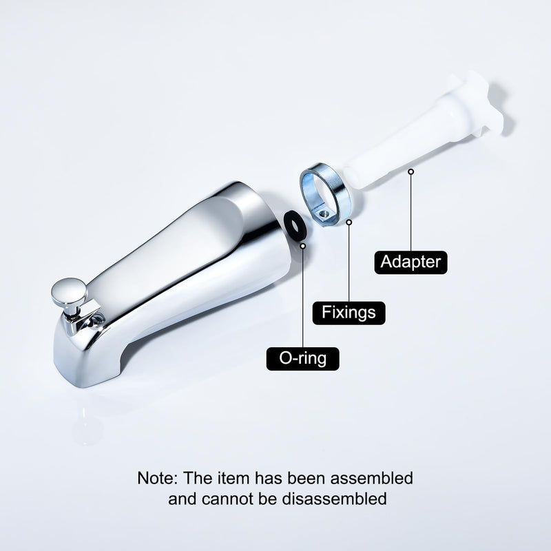 Tub Spout with Integrated Diverter for 1/2 inch Copper Tube - Metal Construction, Chrome