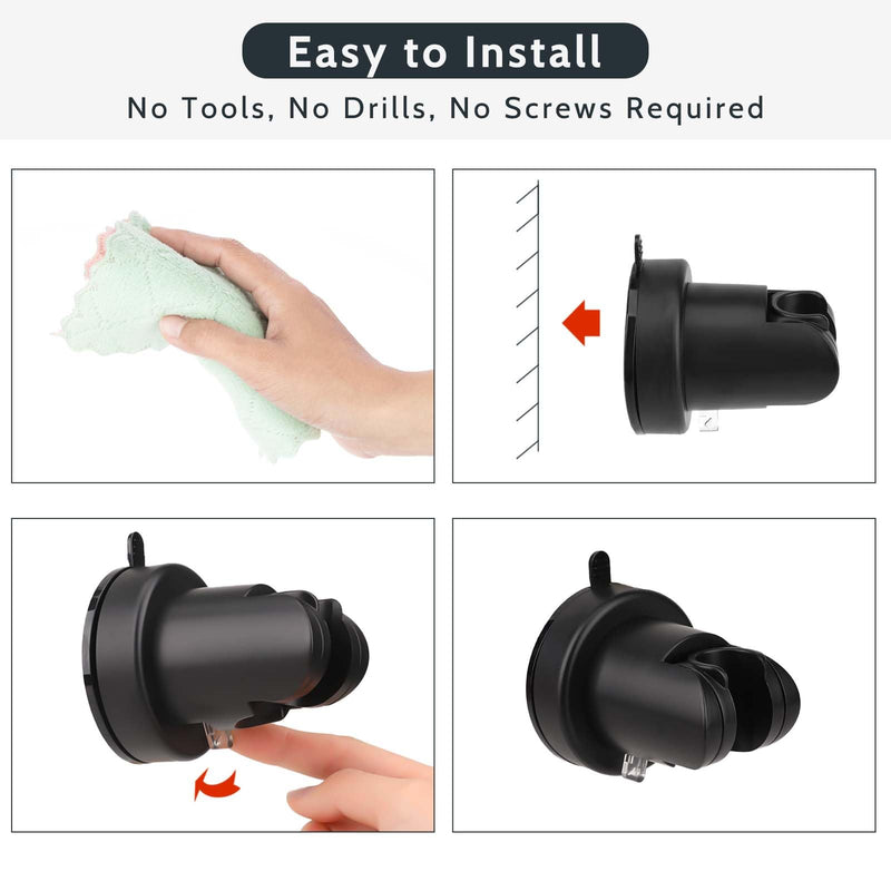 Shower Head Holder Removable Wall Mount Holder with Vacuum Suction Cup Height Adjustable Shower Wand Holder & Wall Mount ABS Plastic Suction Holder for Bathroom black