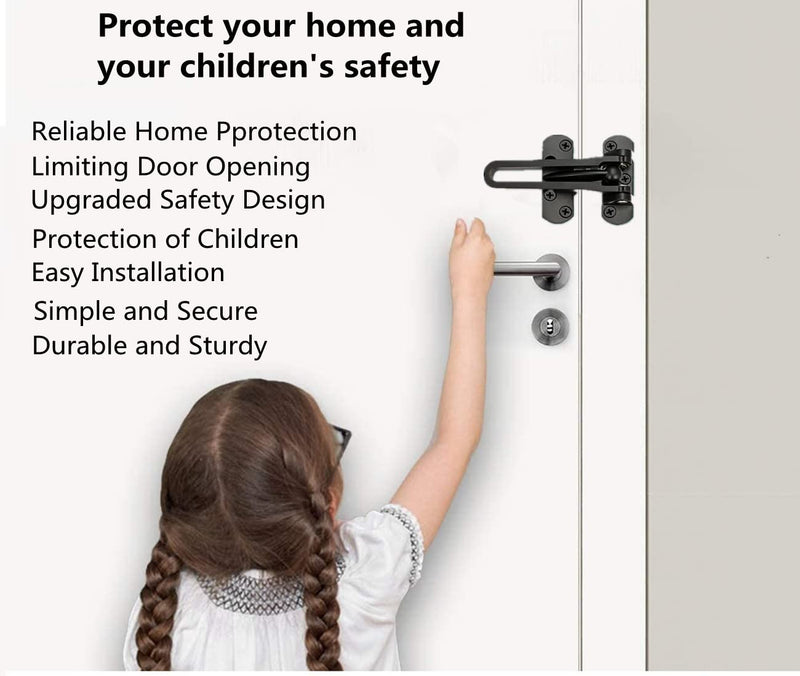 szhdxsy 4 Pcs Home Security Door Lock, Swing Bar Lock, Front Door Locks for Kids, Home Reinforcement Lock, Black