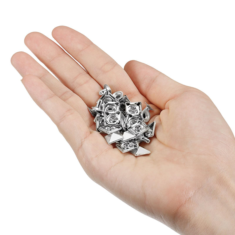 uxcell 100 Sets Spike Rivet, 10mm Pyramid Rapid Rivet Studs Square Punk Spikes Leathercraft Decoration for Clothing Belts Bags Shoes, Silver Tone