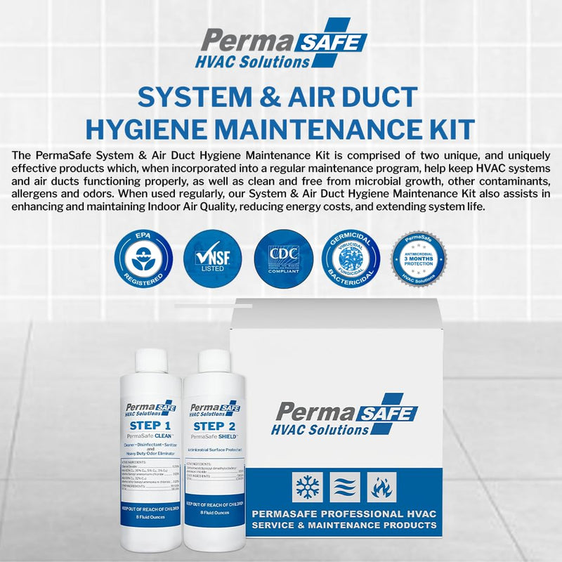 PermaSafe HVAC Solutions, System & Air Duct Hygiene Maintenance Kit, Preserves IAQ, Keeps Systems Free from Microbial Growth, other Contamination, Odors and More