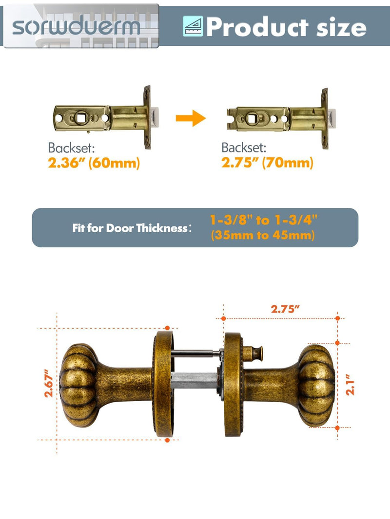 Antique Brass Door Knobs Interior Privacy Door Knob with Lock for Bedroom and Bathroom,Zinc Alloy 1 Pack Antique Brass-Privacy