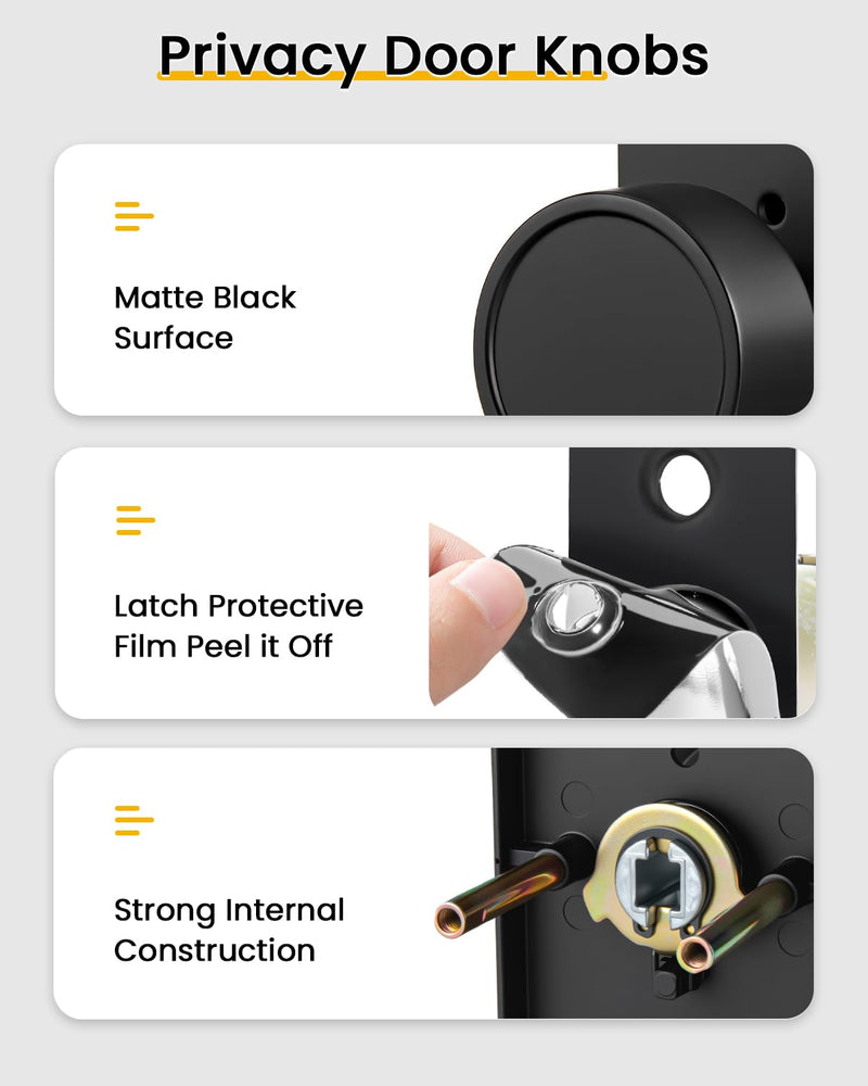 goldenwarm Black Interior Door Knob, Zinc-Alloy Privacy Matte Black Door Knob Interior, Rectangular Heavy Duty Modern Indoor DoorKnob for Bedroom, Bathroom, 1 Pack