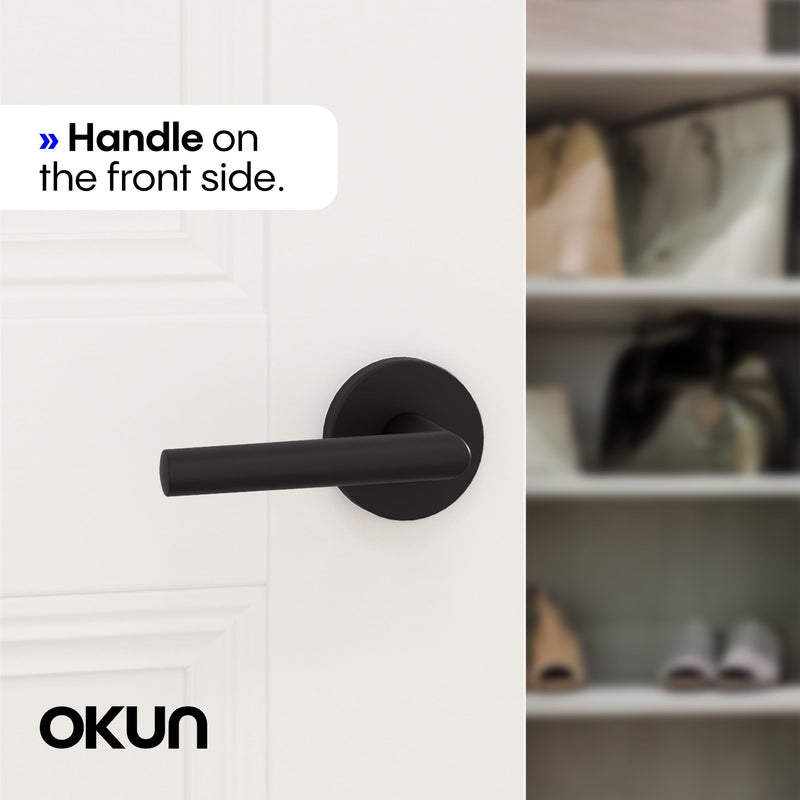 Okun Stark Dummy Door Handle, Matte Black Non-Turning Door Lever 1-Pack – Decorative Reversible Interior Handle for Closet, Pantry, Hallway & French Doors, Sleek Modern Design