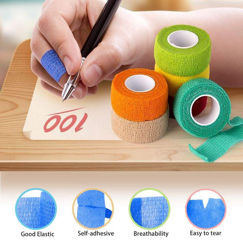 (12-Pack) 1” x 5 Yards | Self Adhesive Bandage Wrap, Kuvvfe Athletic Elastic Cohesive Bandage for Sports Injury,Strain,Knee & Wrist,Ankle Sprains & Swelling First Aid 1x180 Inch (Pack of 12)