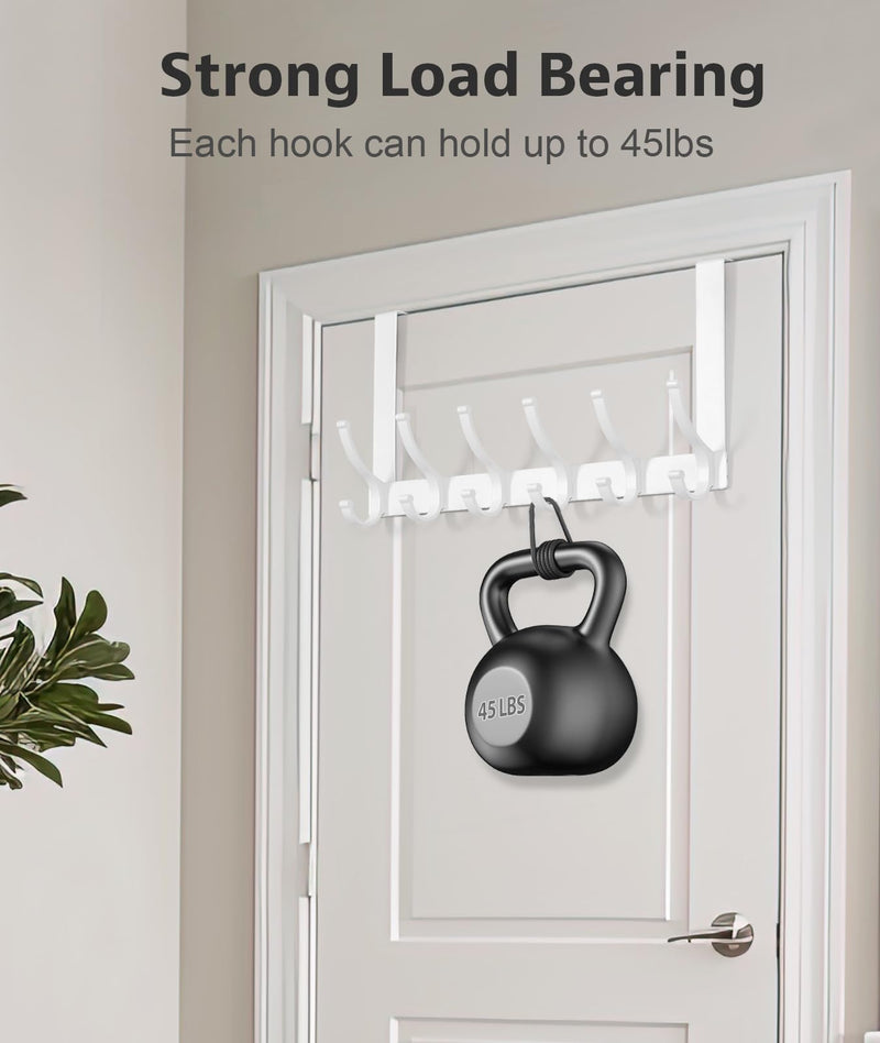 Over The Door Hooks, Over The Door Hanger Hook, Over The Door Towel Rack for Bathroom, Door Towel Hanger for Hanging Coats Hats (1Pack，White) 1 White
