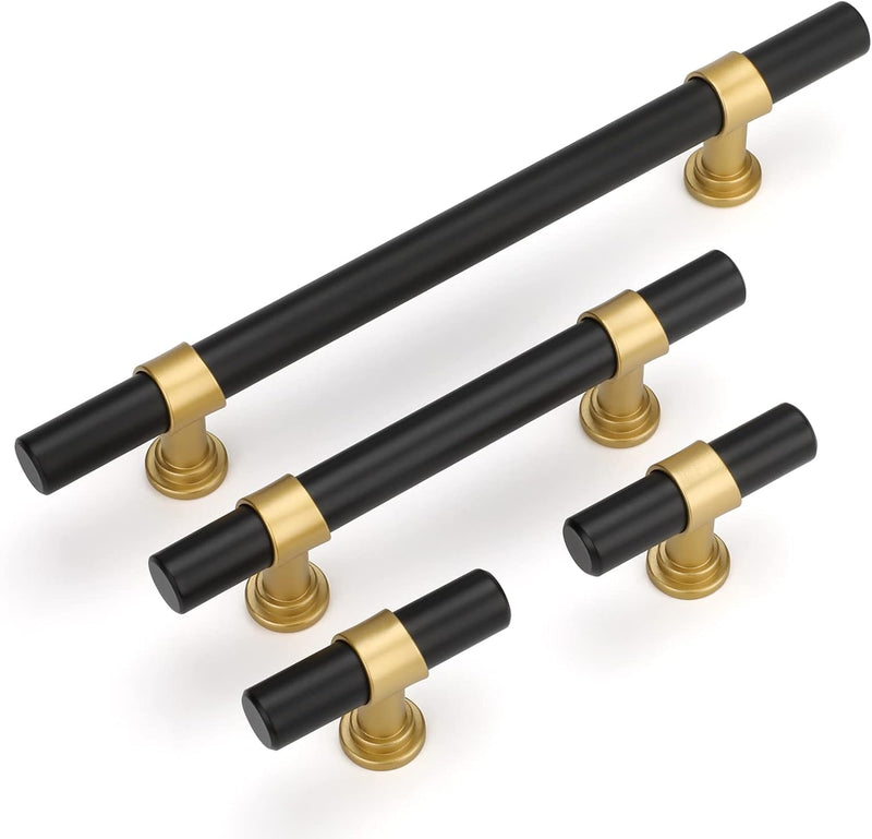 Goldenwarm 30 Pack 5 Inch Black and Gold Cabinet Handles, Zinc Alloy 5 Inch Pull Black & Matte Gold