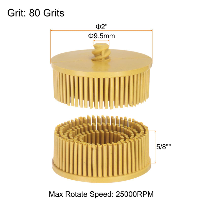 HARFINGTON 5pcs Bristle Disc 2" 80 Grit Abrasive Brush Deburring Electric Disc Brush with Quick Change Roll Lock Abrasive Coating Removal Disc for Metal, Yellow