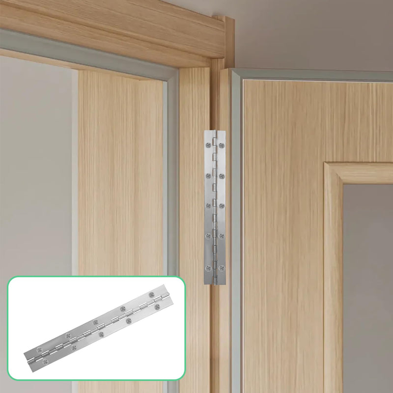 6Pack Silver Continuous & Piano Hinges 1.2" Open Width X 0.04" Thickness X 6'' Heavy Duty Piano Hinges with Hole Polished Stainless Furniture Hinges for Boats Cabinets Storage Box,36 Screw Included 6IN-6pcs-1.2in