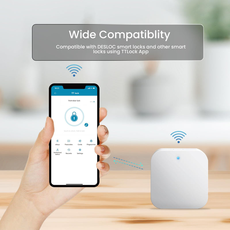DESLOC G2 Smart Lock WiFi Gateway, Gateway for Smart Door Lock, Wi-Fi Bridge, Remote Control Smart Lock, Compatible with TT Lock APP, Compatible with Alexa, Google Home, White