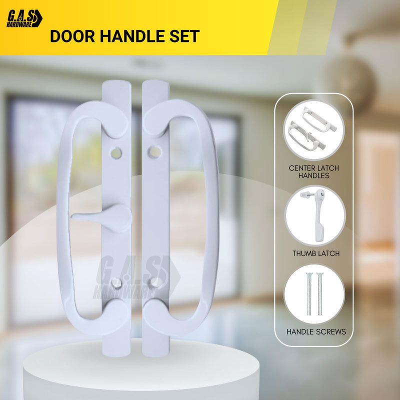 8.5" Legacy Sliding Patio Door Handle Set – White, Non-Keyed, Center Latch – Fits 3-15/16" Screw Spacing, 1-1/4" to 2-1/4" Thick Doors– Sash Controls 2265 Handle Replacement– Mortise Lock NOT Included