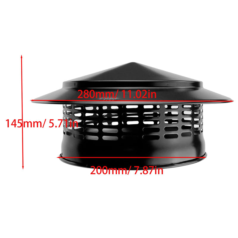 Cone Top Chimney Cap, Chimney Cover Cap Outside Roof Fireplace Screen Cover Exterior Stove Pipe Topper (Black, 8 in)