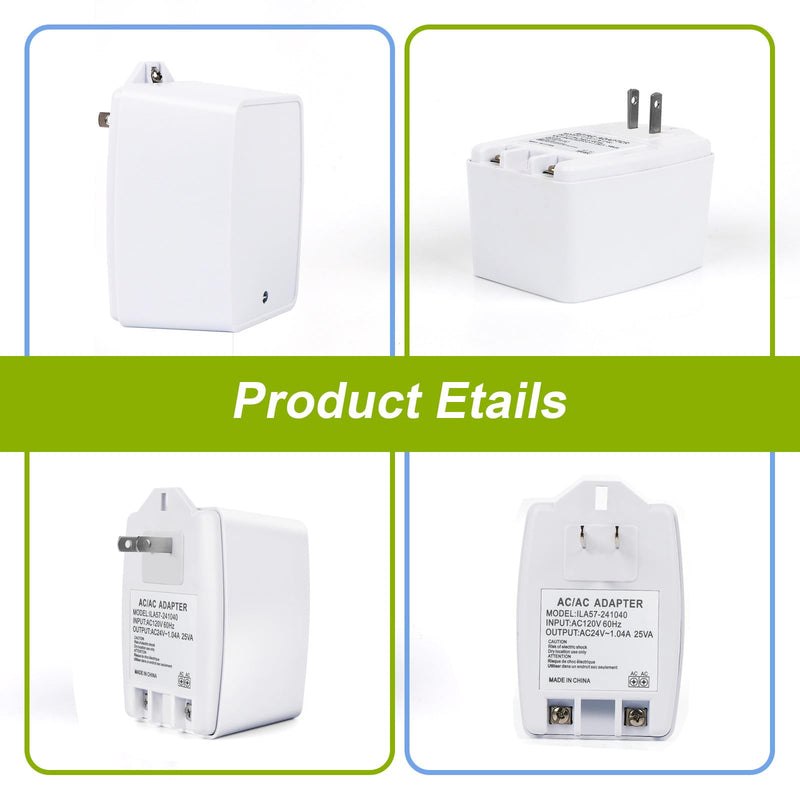 24V AC Transformer, 24 Volt 25VA Door Bell Transformers Compatible with Nest, Ecobee, Sensi, Honeywell, Nest Hello and All Versions of Ring Doorbells Thermostat