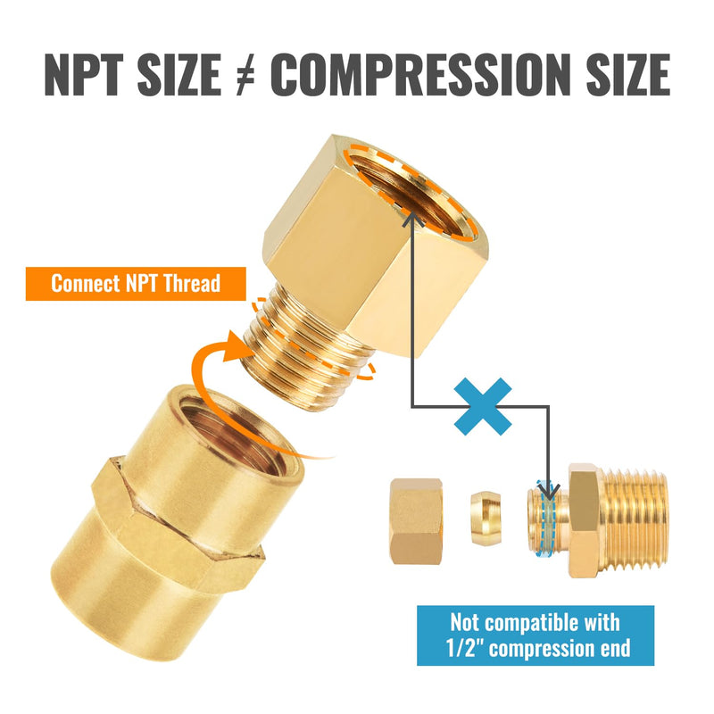 SUNGATOR Brass Pipe Fitting, 1/2" NPT Male Pipe x 1/2" NPT Female Pipe Brass Fitting Adapter, 1/2 Inch Male to 1/2 Inch Female Pipe Fitting Adapter, 1/2'' NPT Brass Pipe Extension Fittings, Pack of 4 1/2" Male x 1/2" Female