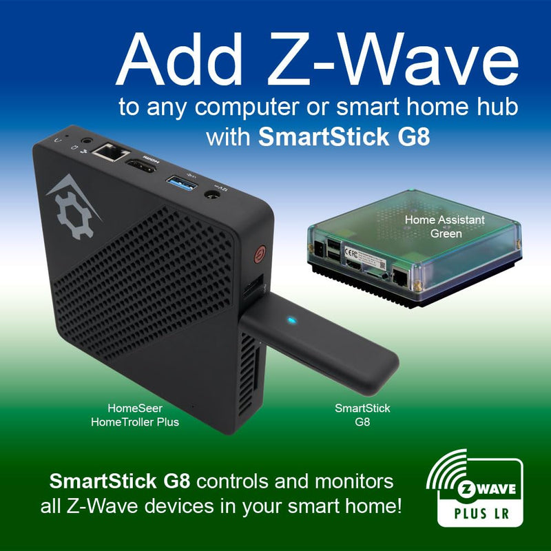 HomeSeer SmartStick G8 800 Series Z-Wave Plus v2 Wireless Long Range S2 Security USB Controller Interface for HomeSeer, Home Assistant Software and Other Smart Home Software & Hubs
