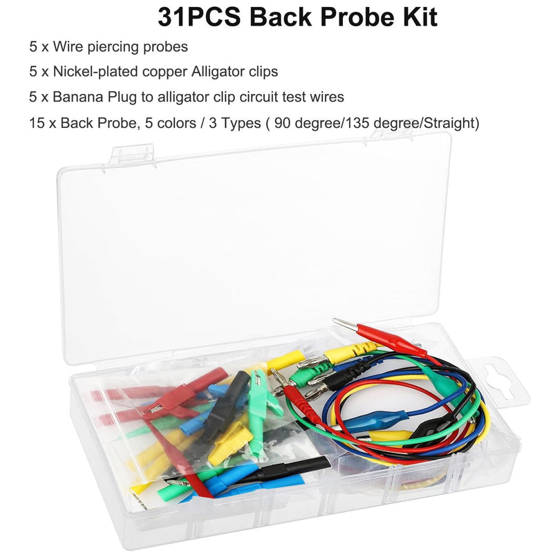 Linkhood 31PCS Back Probe Kit, Banana Plug to Copper Alligator Clip Automotive Test Leads Set, Insulation Wire Piercing Probes, Test Wires for Car Repairing Diagnostic Circuit Testing (30) 30