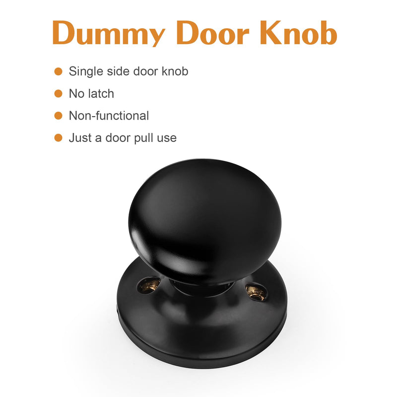 Probrico Half Dummy Door Knobs, 4 Pack Black One Side Dummy Handles Matte Black Finish, Non-Turning Inactive Lever