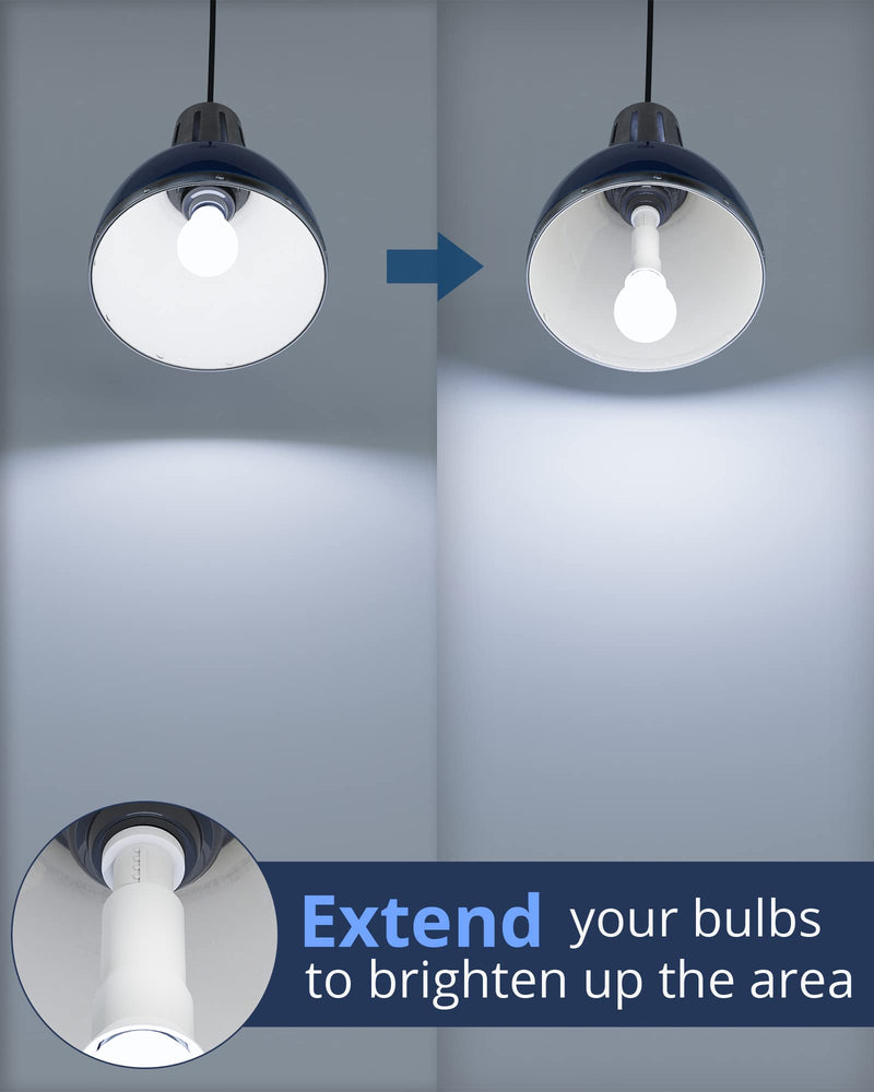 JACKYLED E26 Light Socket Extender 4-Level Extendable, 3.1-4.3in/8-11cm Extension E26/E27 Bulb Adapter Socket Converter, Light Bulb Extension, Lamp Bulb Adapter for Living Room, Kitchen, 2-Pack