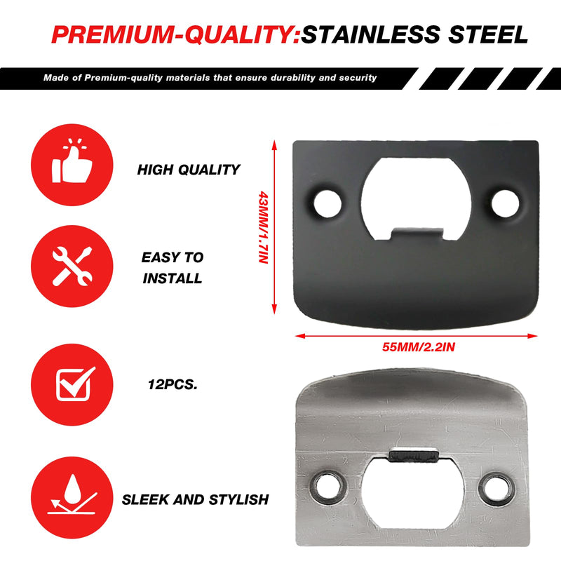 12 PCS Door Strike Plate, Black Deadbolt Strike Plate, Stainless Steel Deadbolt Covers Door Reinforcement Kit
