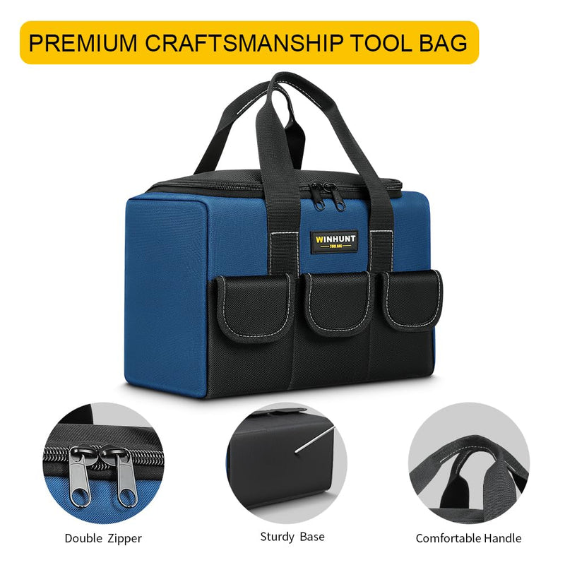 Small Tool Bag, Waterproof Tool Bag Organizer 1680D Tool Bags for Men Heavy Duty, with Multi-Pockets for Electricians, Blue 12 inch