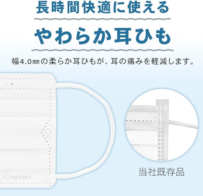 Iris Ohyama PN-NV65LL Non-Woven Pleated Mask, 7.5 inches (19 cm) Wide, Set of 195, Loose, Large, White - NewNest Australia