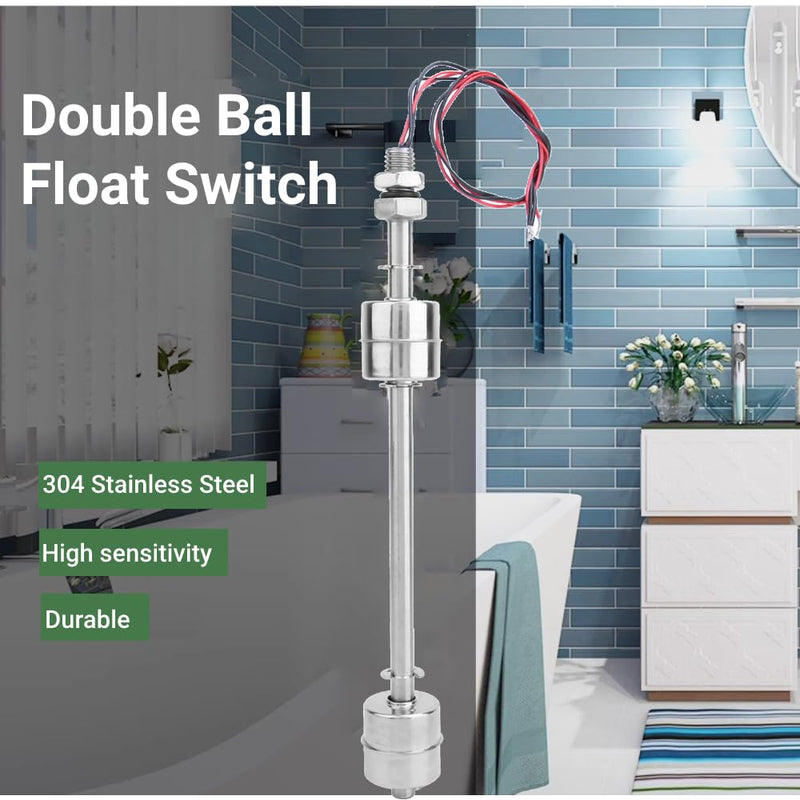 Stainless Steel Switch Water Level Sensor Double Ball Water Level Controller Sensor Switch for Pool(200mm / 7.87in) 200mm / 7.87in