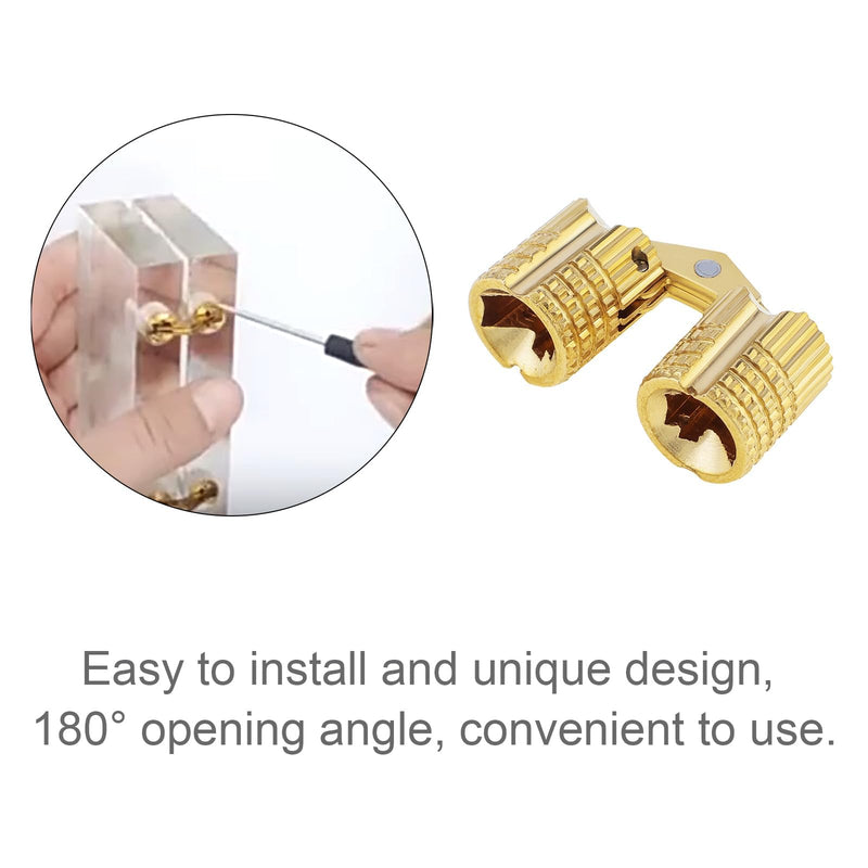 8Pcs 8 mm Hidden Brass Barrel Hinges, 180 Degree Opening Angle Concealed Furniture Hinges for DIY Jewelry Box Hand Craft (8, 8mm)