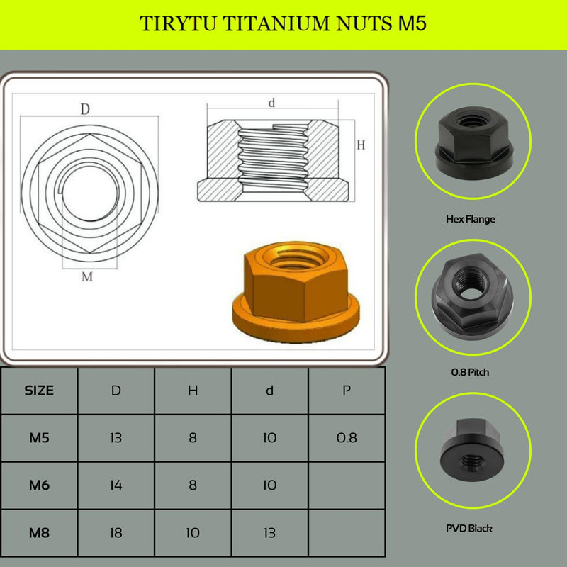 Titanium Flange Hex Nut M5, 10PCS, Black M5 0.8mm Pitch