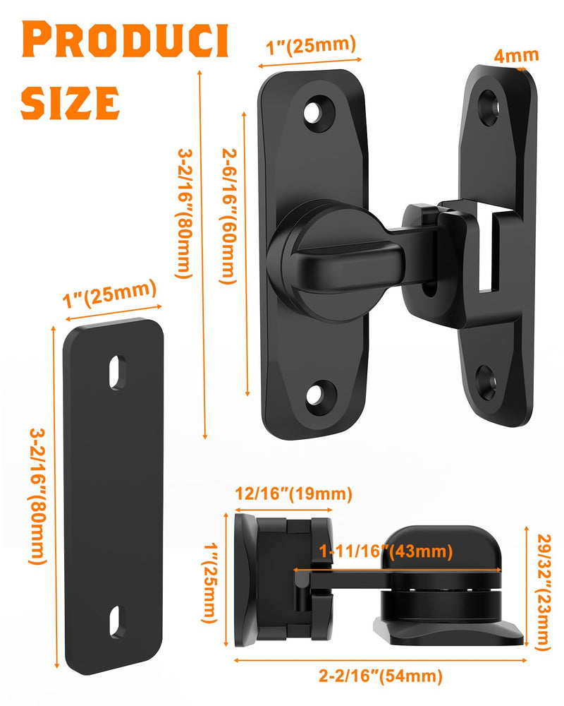 90/180 Degree Barn Door Lock, Small Flip Gate Latches Hardware, Security Sliding Door Latch Lock fo Cabinets, Barn, Bathroom, Garden (Black-1Pc) Black-1Pc