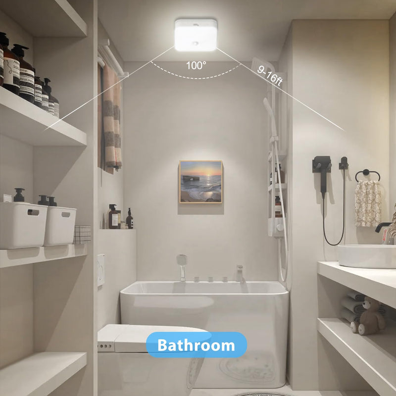 Rechargeable Motion Sensor Closet Light, Rechargeable Battery Operated Ceiling Light Wireless, 500LM Wireless Motion Activated Light for Shower Stairs Hallway Pantry Porch Garage, 5000K White