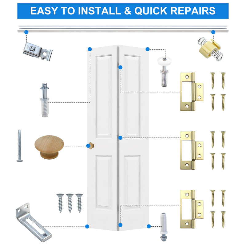 Bifold Door Hardware Kit with 36-inch One-Piece Track, Bi-fold Closet Door Track Kit, Bifold Closet Door Hardware Kit, Folding Door Hardware Repair Replacement Tool Kit (36 INCH) 36 Inch Track