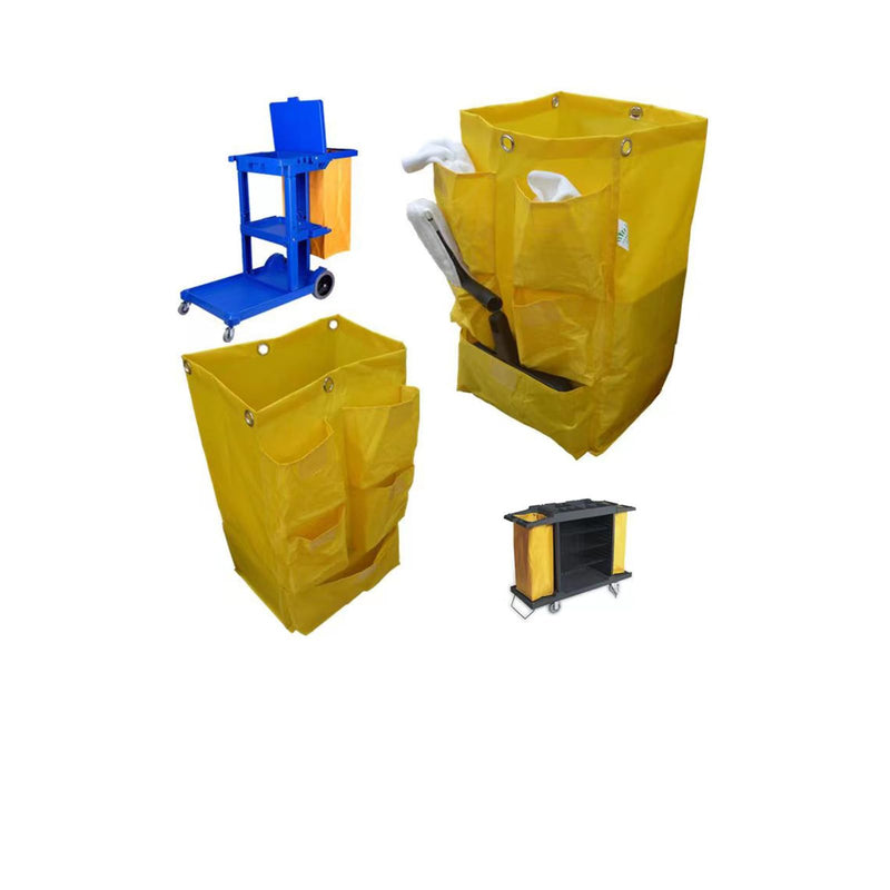 Replacement Janitorial Cart Bag with 5 Pockets,25 Gallon Housekeeping cart Bag High Capacity Waterproof Thickened Commercial Janitorial Cleaning Cart Bag with 6 Brass Grommets (Yellow with 5 Pockets) Yellow With 5 Pockets