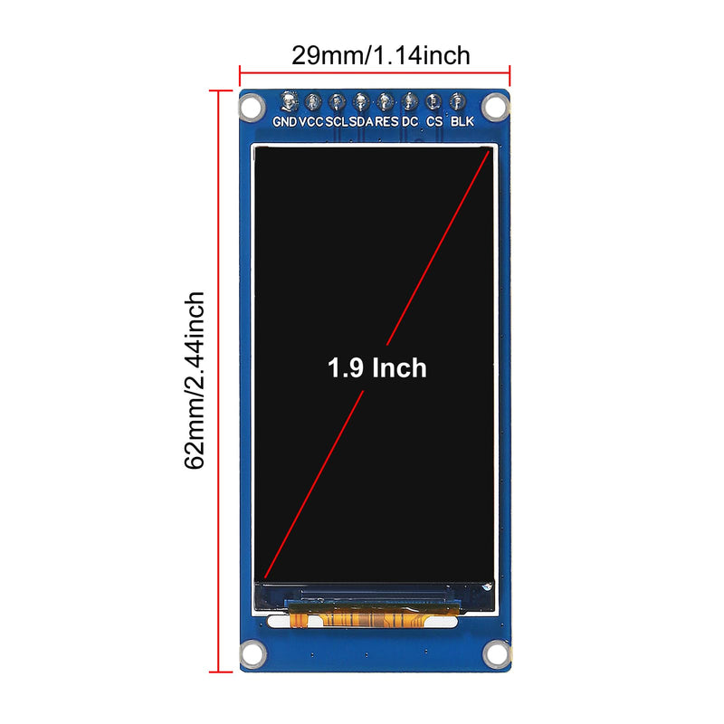 2pcs 1.9" SPI TFT LCD Display Module 170x320 RGB LCD Screen 3.3V ST7789 Drive SPI Interface 8pin Full Color for Arduino DIY