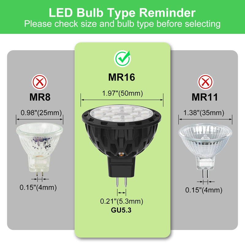 Dimmable GU5.3 LED 2700K Warm White, 5W MR16 Light Bulb 50W Halogen Equivalent, 36 Deg 610LM, CRI>85, 35000hrs Lifespan, Flicker-Free 12V LED Spot for Accent Recessed Track Landscape Lighting, 6 Pack