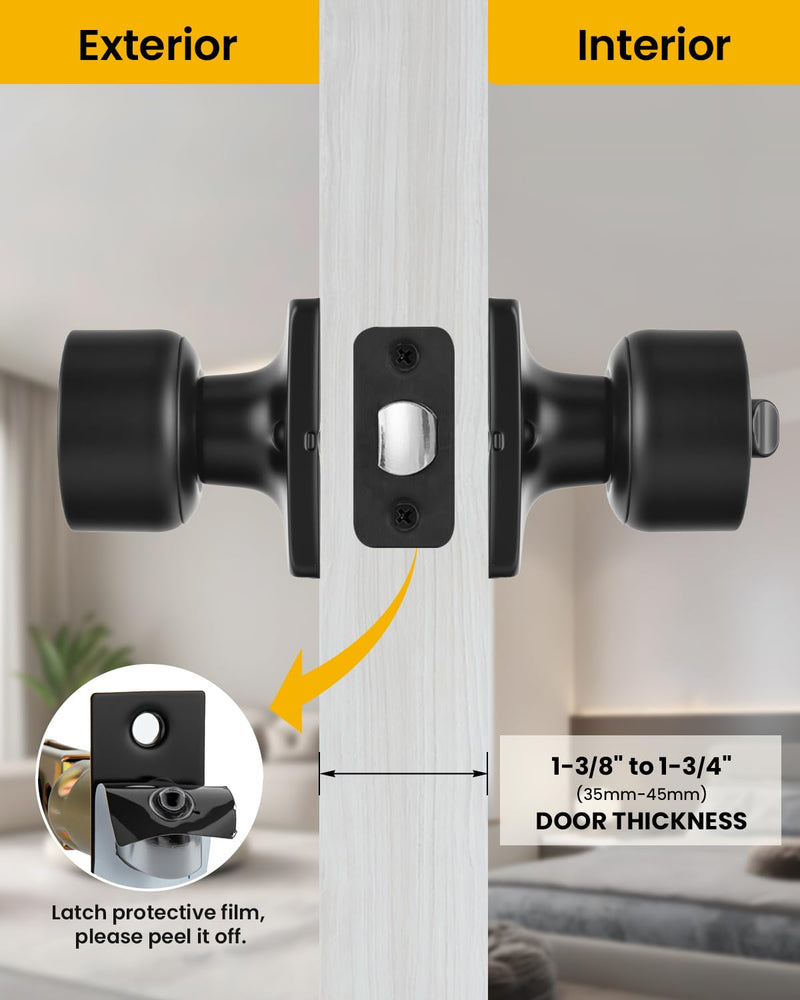 Goldenwarm Matte Black Door Knobs Interior, 8 Pack Privacy