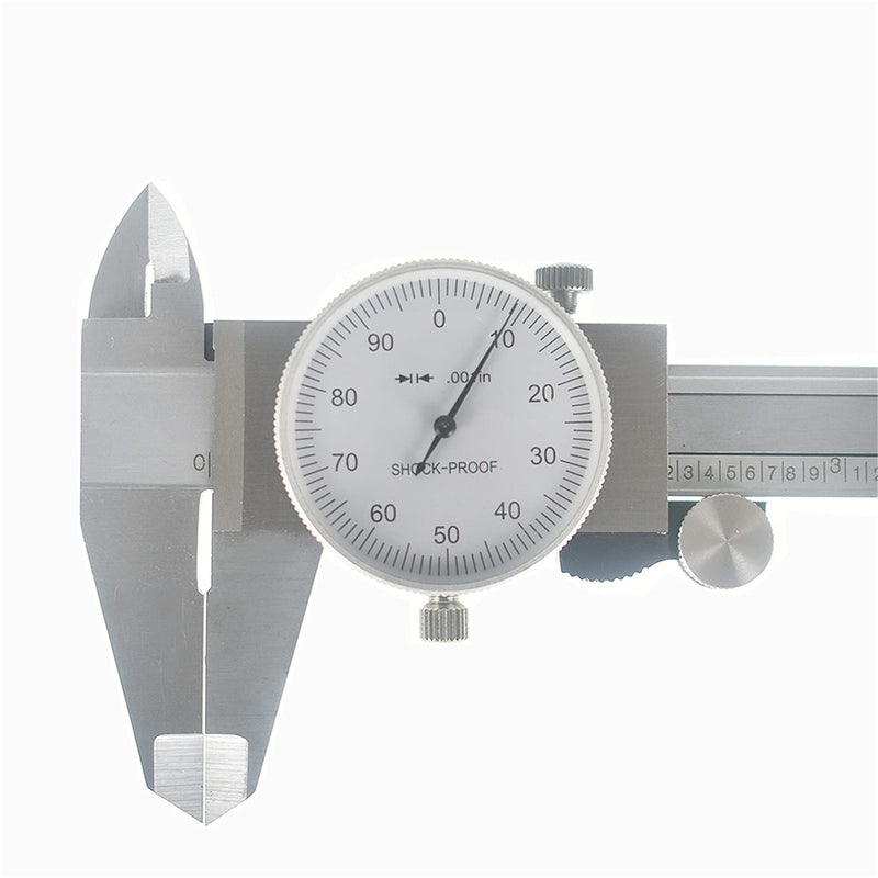 6 Inch 0.001 Precision Dial Caliper Stainless Steel Shockproof 4-Way Measurement with Plastic Case, Good Caliper Measuring Tool